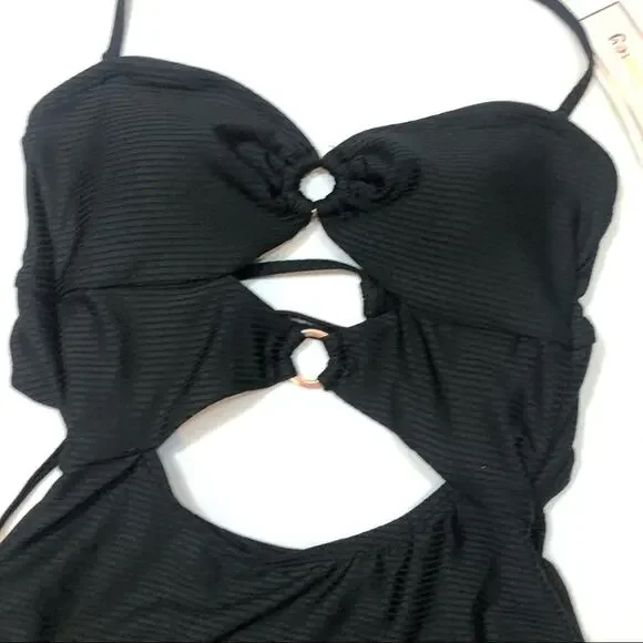 Hula Honey BLACK Ribbed One-Piece Swimsuit - Picture 5 of 6